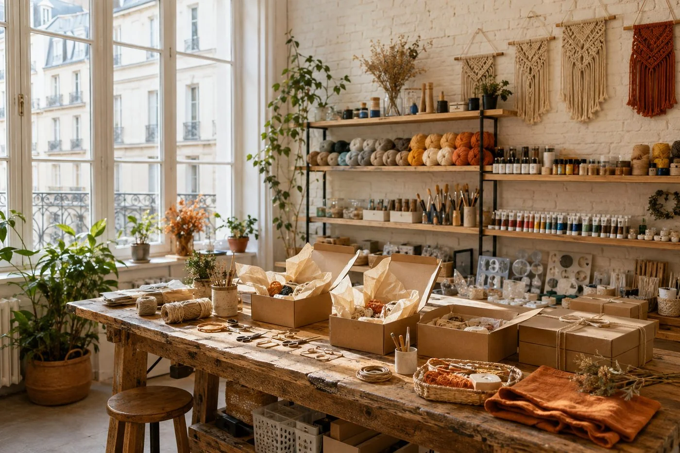L’atelier BottleCup à Paris : table de préparation des coffrets